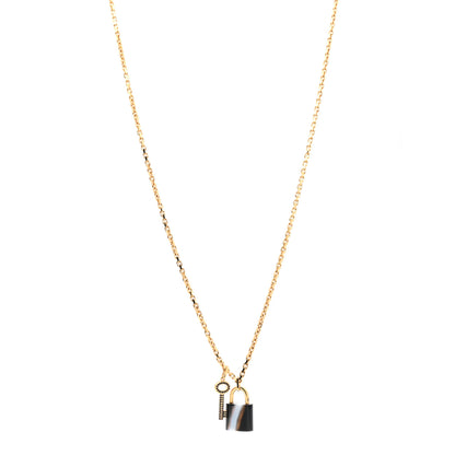 Louis Vuitton Metal Onyx Crystal Padlock And Key Pendant Necklace Gold Black 1 of 5