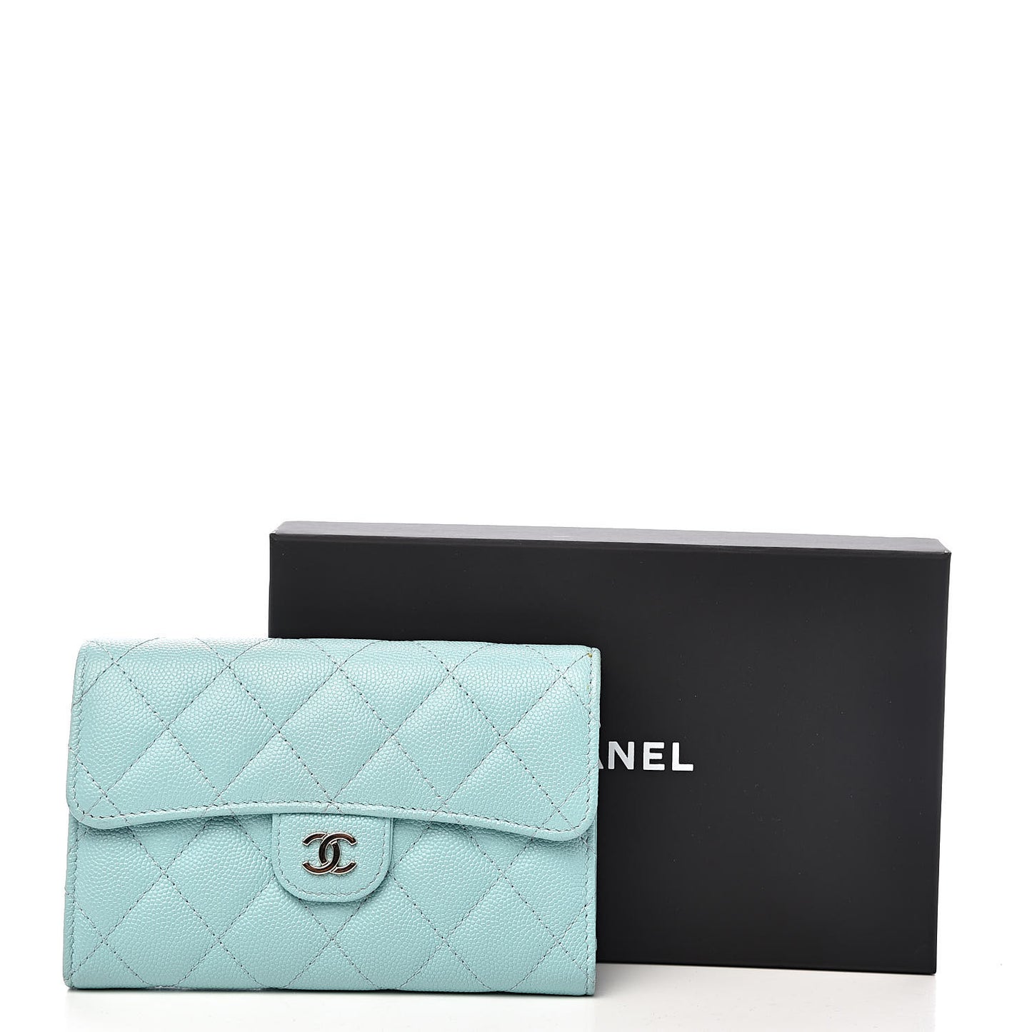 Caviar Quilted Medium Flap Wallet Light Blue