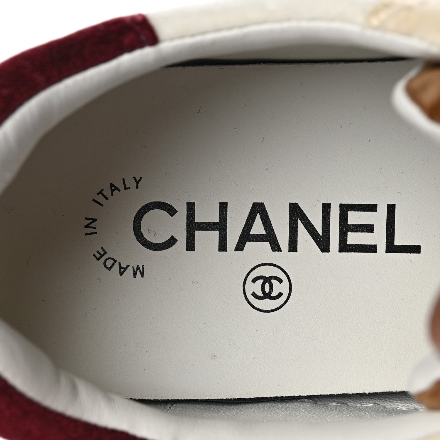 Chanel Calfskin Velvet Womens Logo Sneakers 38.5 White Beige Burgundy 8 of 12