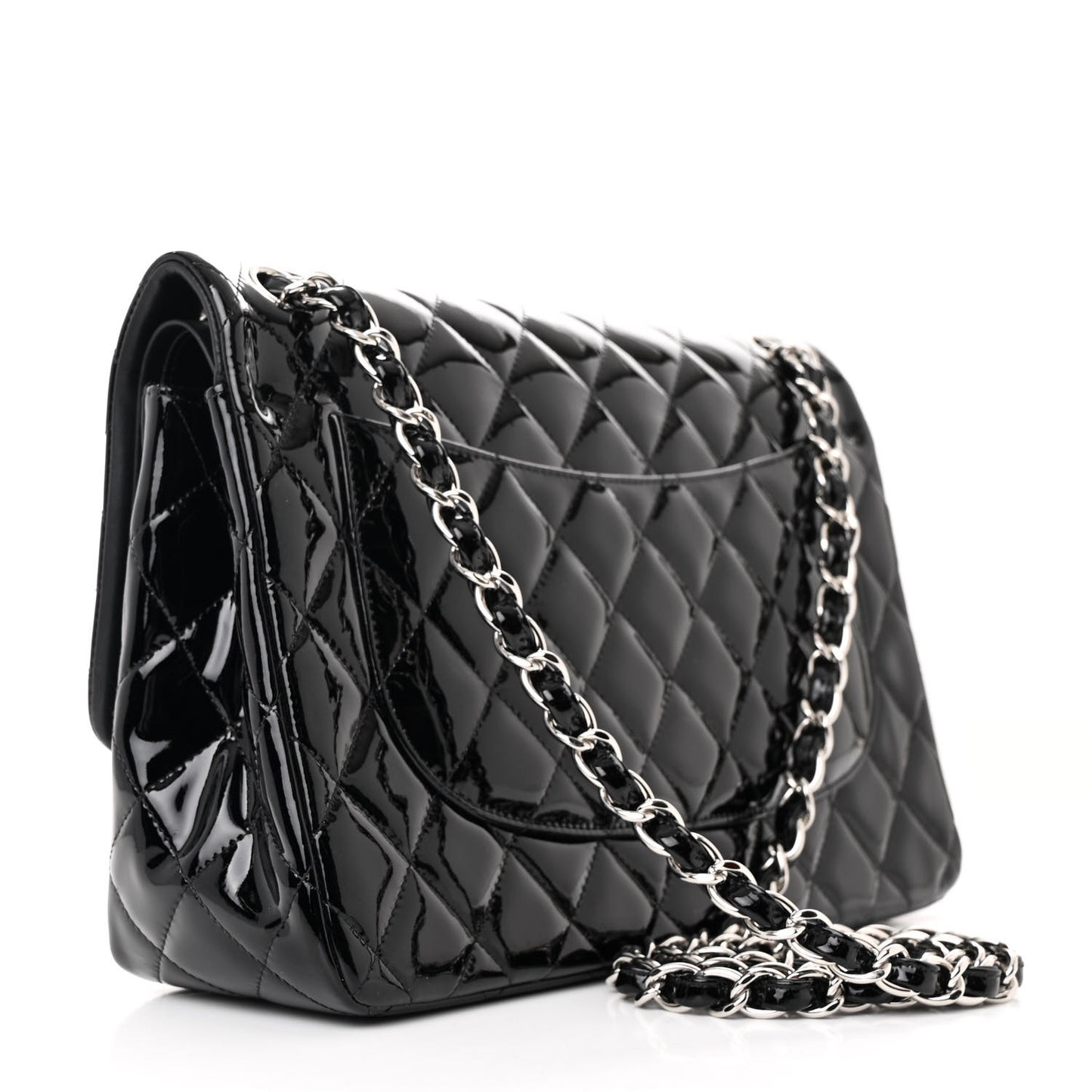 Patent Quilted Jumbo Double Flap Black
