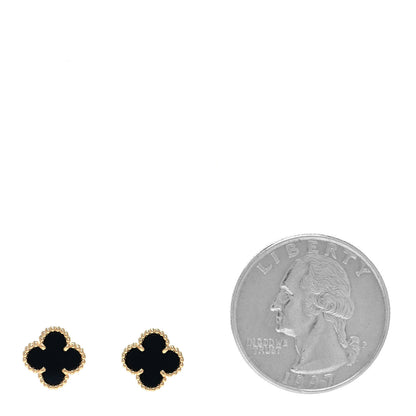 Van Cleef & Arpels 18K Yellow Gold Black Onyx Sweet Alhambra Earrings 2 of 4
