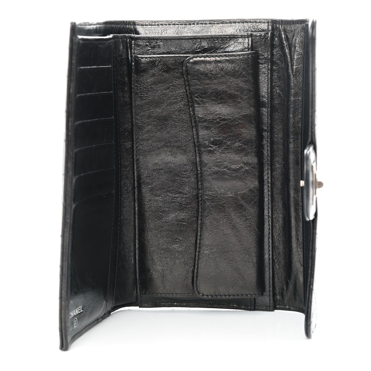 Glazed Calfskin Quilted Reissue Long Flap Wallet Black