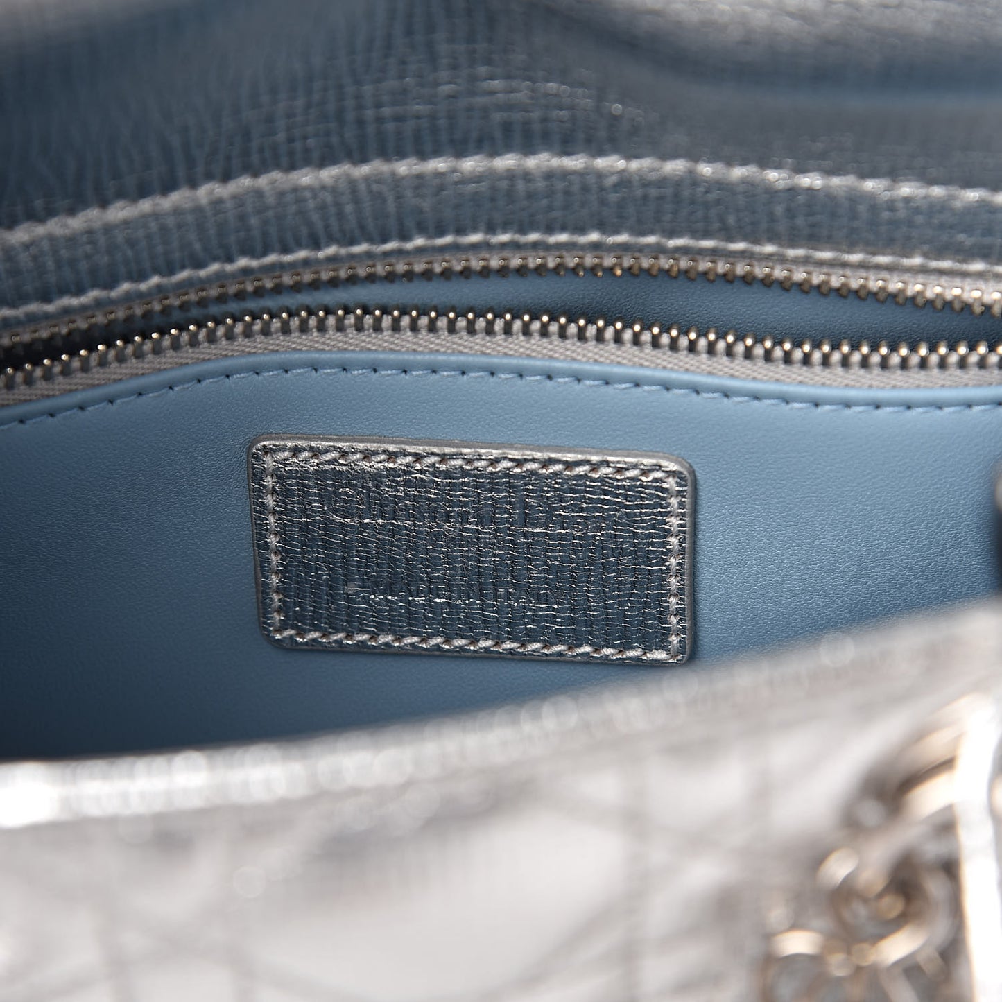 Metallic Grained Calfskin Cannage Small Lucky Badges My Lady Dior Silver