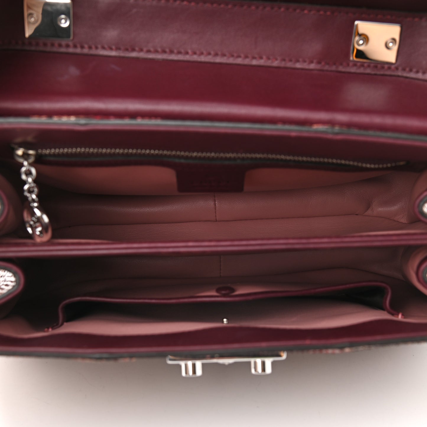 Snakeskin Bamboo Medium Lady Lock Top Handle Bag Burgundy