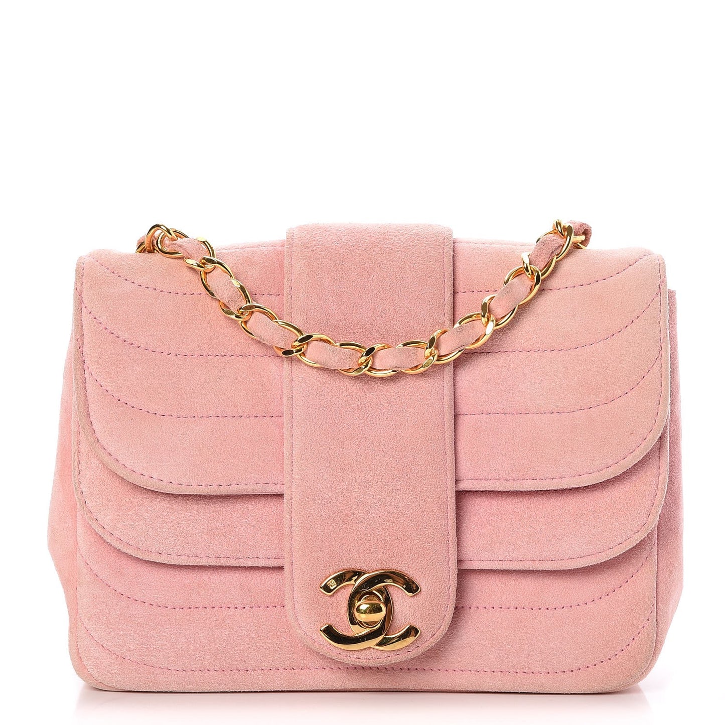 Suede Horizontal Quilted Mini Flap Pink