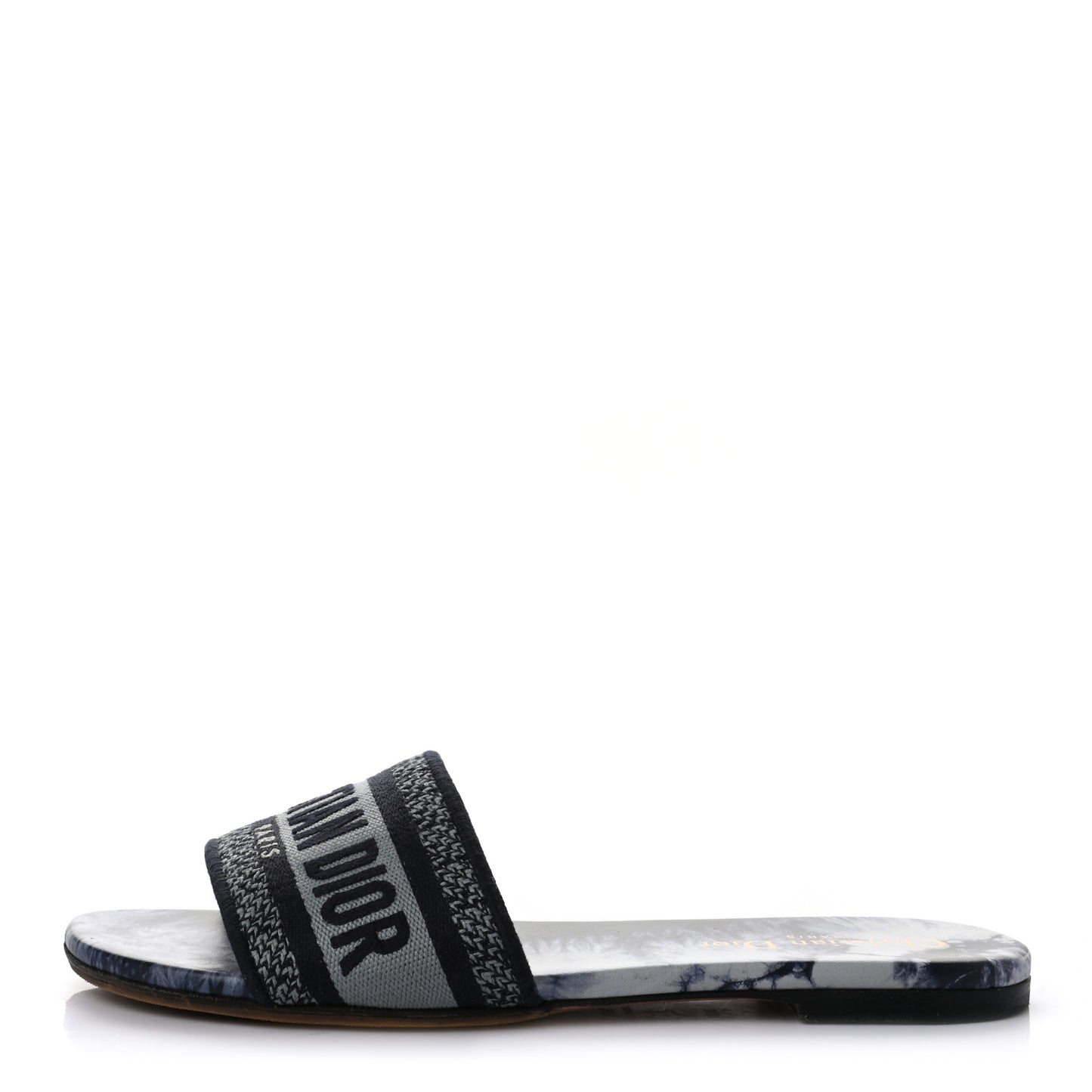 Canvas Tie and Dior Embroidered Dway Flat Slide Sandals 37.5 Denim