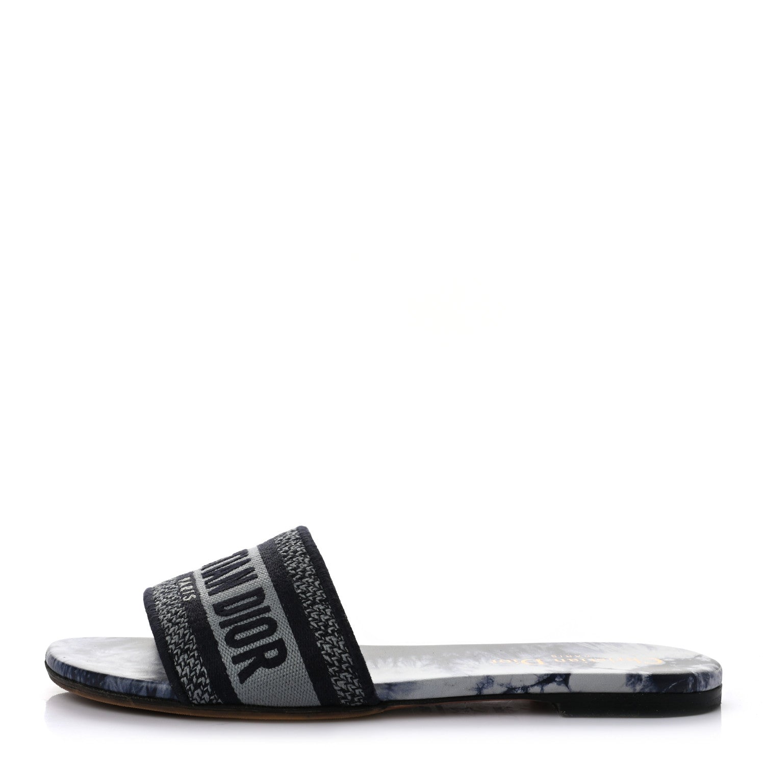 Christian Dior Canvas Tie and Dior Embroidered Dway Flat Slide Sandals 37.5 Denim 1 of 8