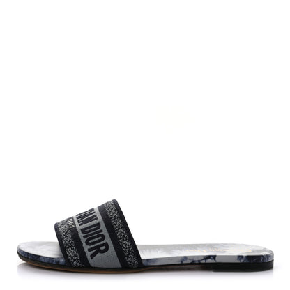 Christian Dior Canvas Tie and Dior Embroidered Dway Flat Slide Sandals 37.5 Denim 1 of 8