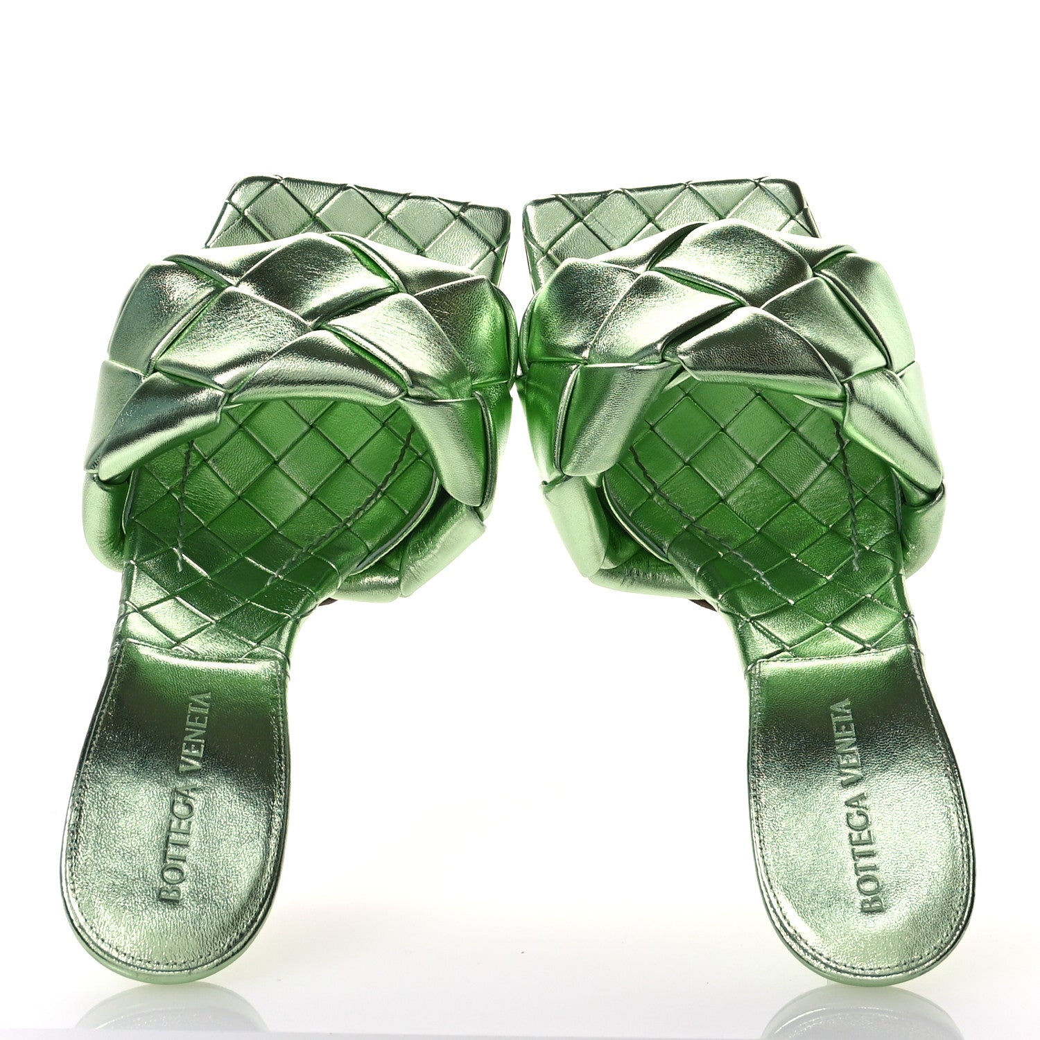 Bottega Veneta Metallic Nappa Maxi Intrecciato Lido 90mm Mule Sandals 38 Pistachio 2 of 7
