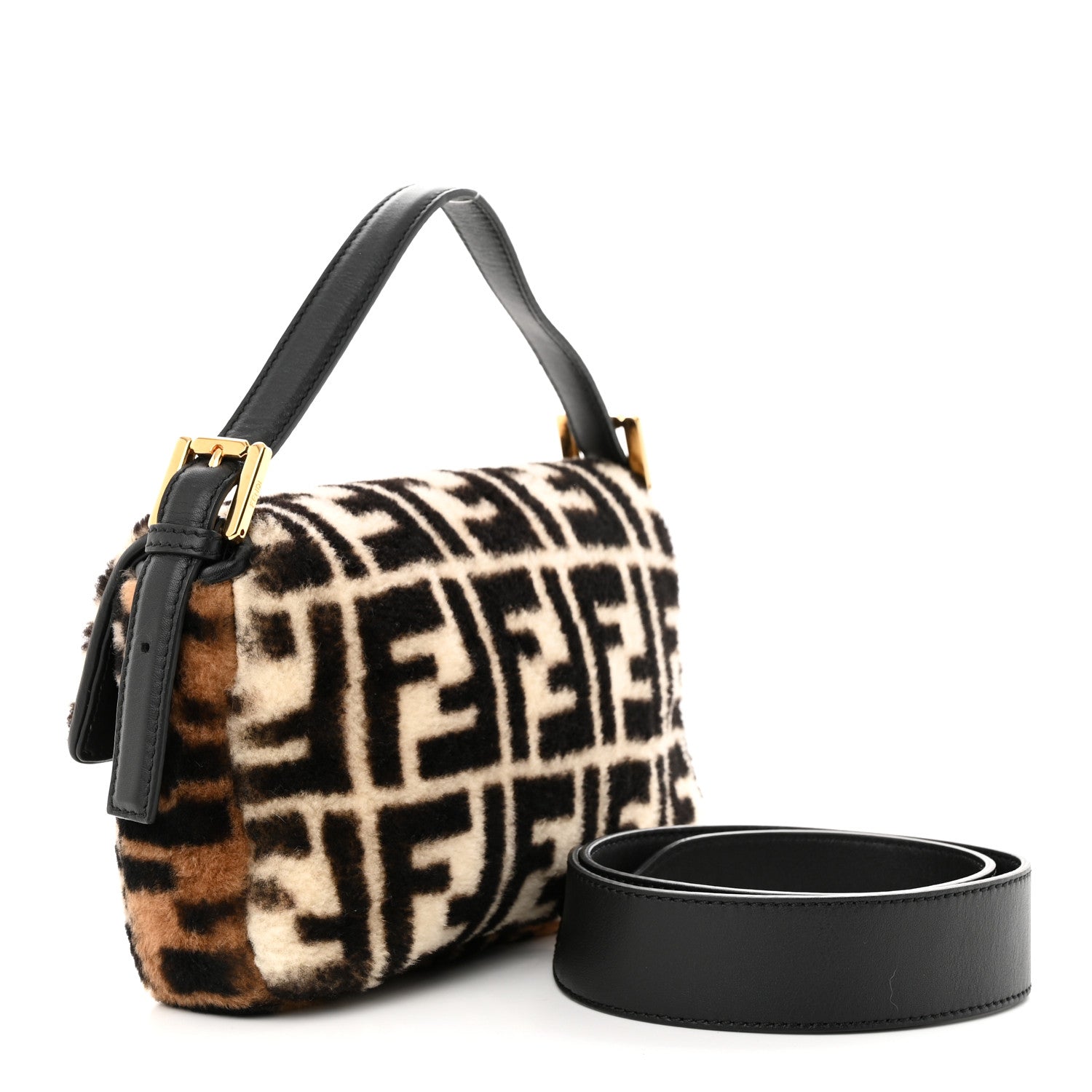 Fendi Shearling Vitello Dolce Macro FF 1974 Baguette White Ice 3 of 10