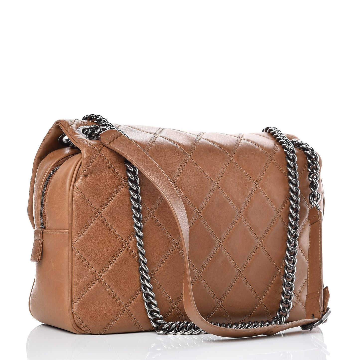 Calfskin Quilted Jumbo Coco Sporran Flap Light Brown