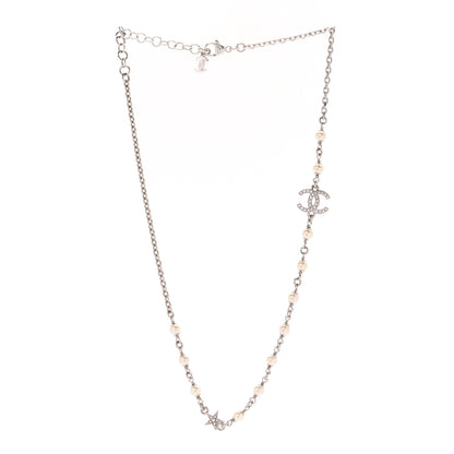 Chanel Crystal Pearl CC Star Necklace Silver 3 of 7