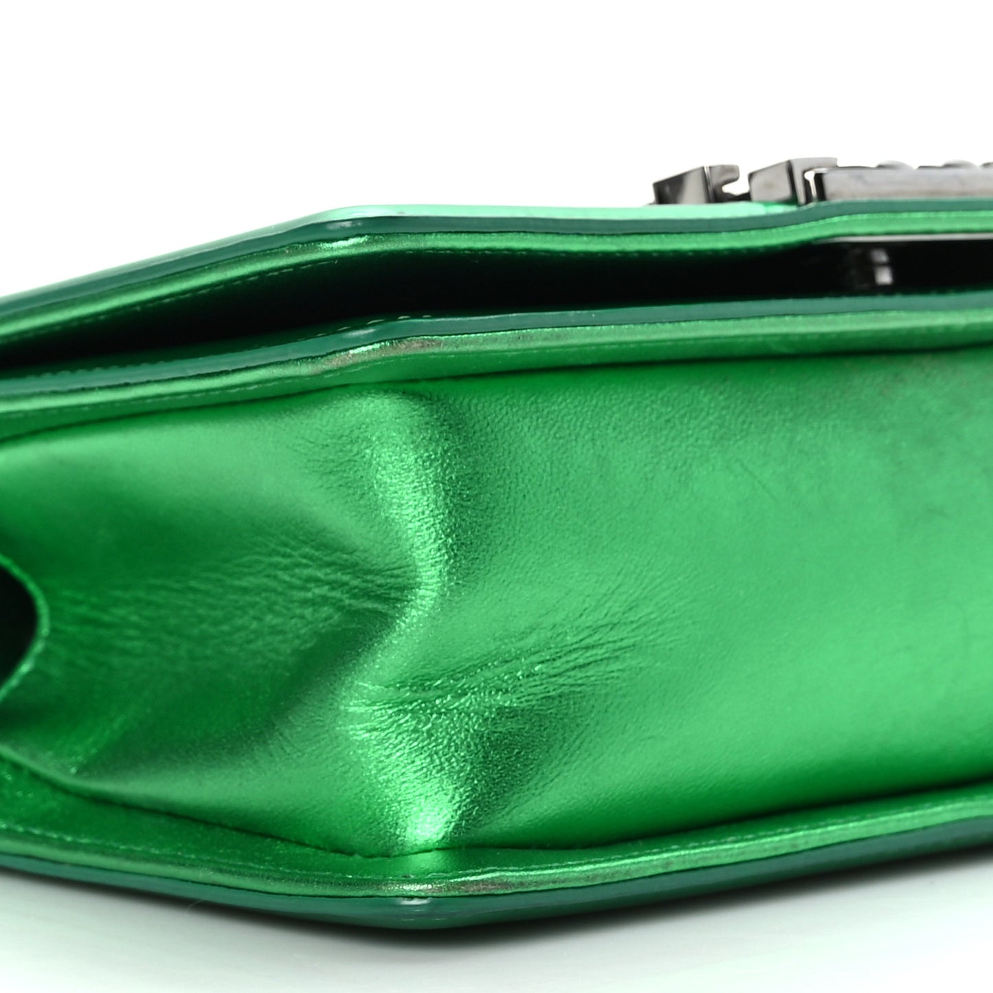 Metallic Patent Calfskin Quilted Small Boy Flap Green