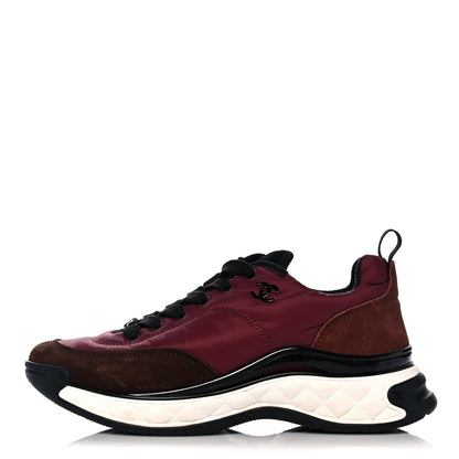 Chanel Nylon Suede Calfskin CC Sneakers 38 Burgundy 1 of 10