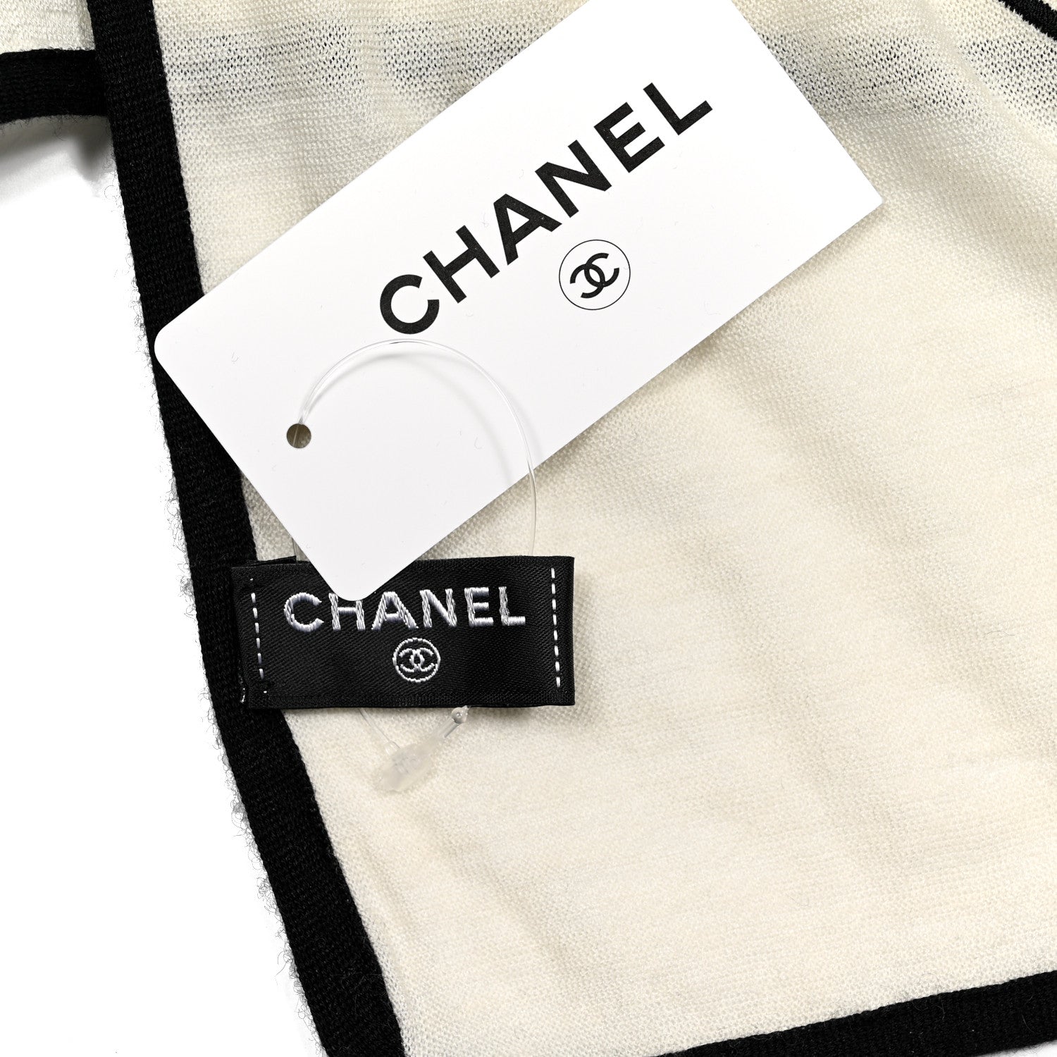 Chanel Cashmere Silk CC Scarf White Black 4 of 4