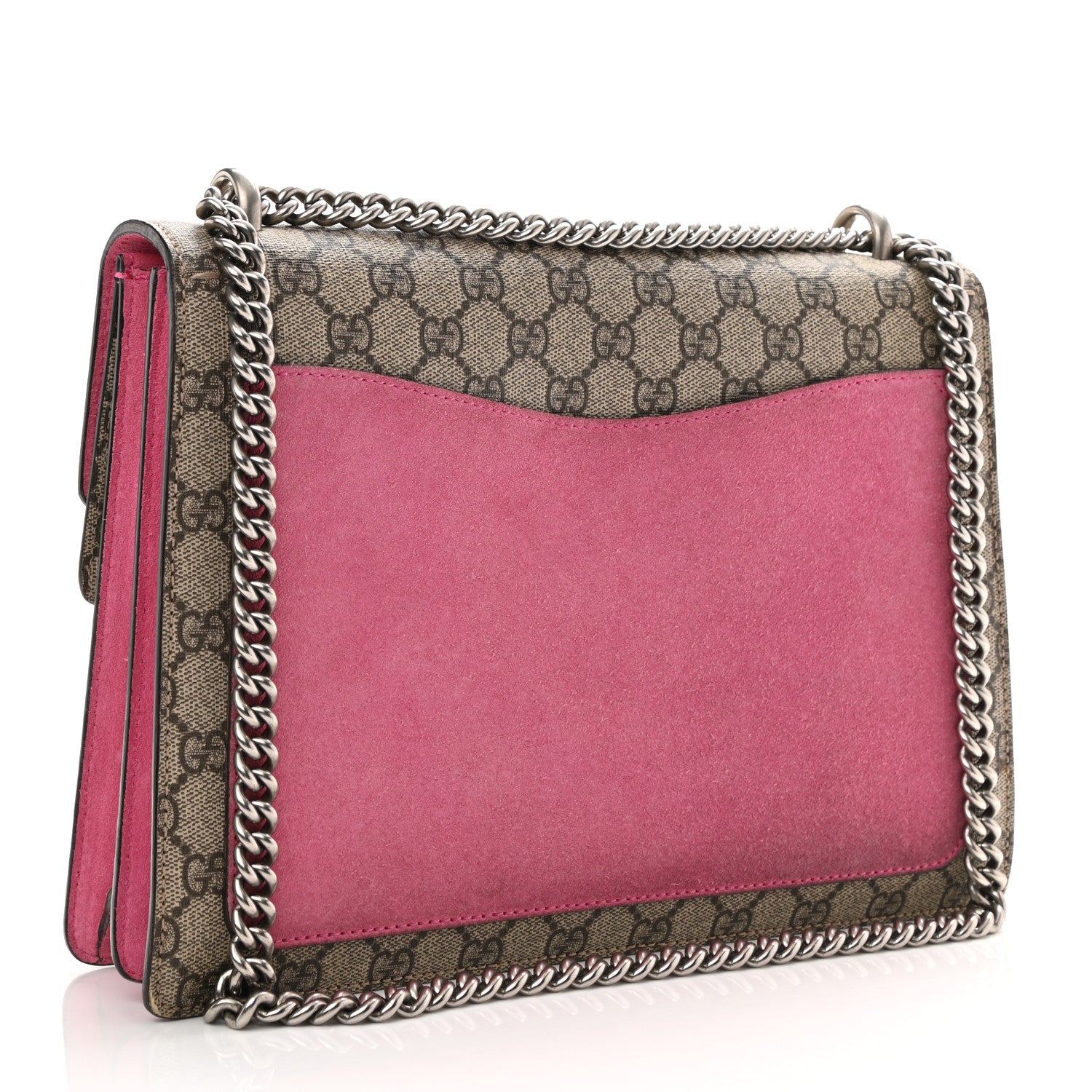 Gucci GG Supreme Monogram Suede Pierced Heart Embroidered Medium Dionysus Shoulder Bag Beige Ebony Pink Tropical Flower 3 of 18
