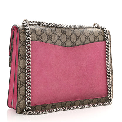Gucci GG Supreme Monogram Suede Pierced Heart Embroidered Medium Dionysus Shoulder Bag Beige Ebony Pink Tropical Flower 3 of 18