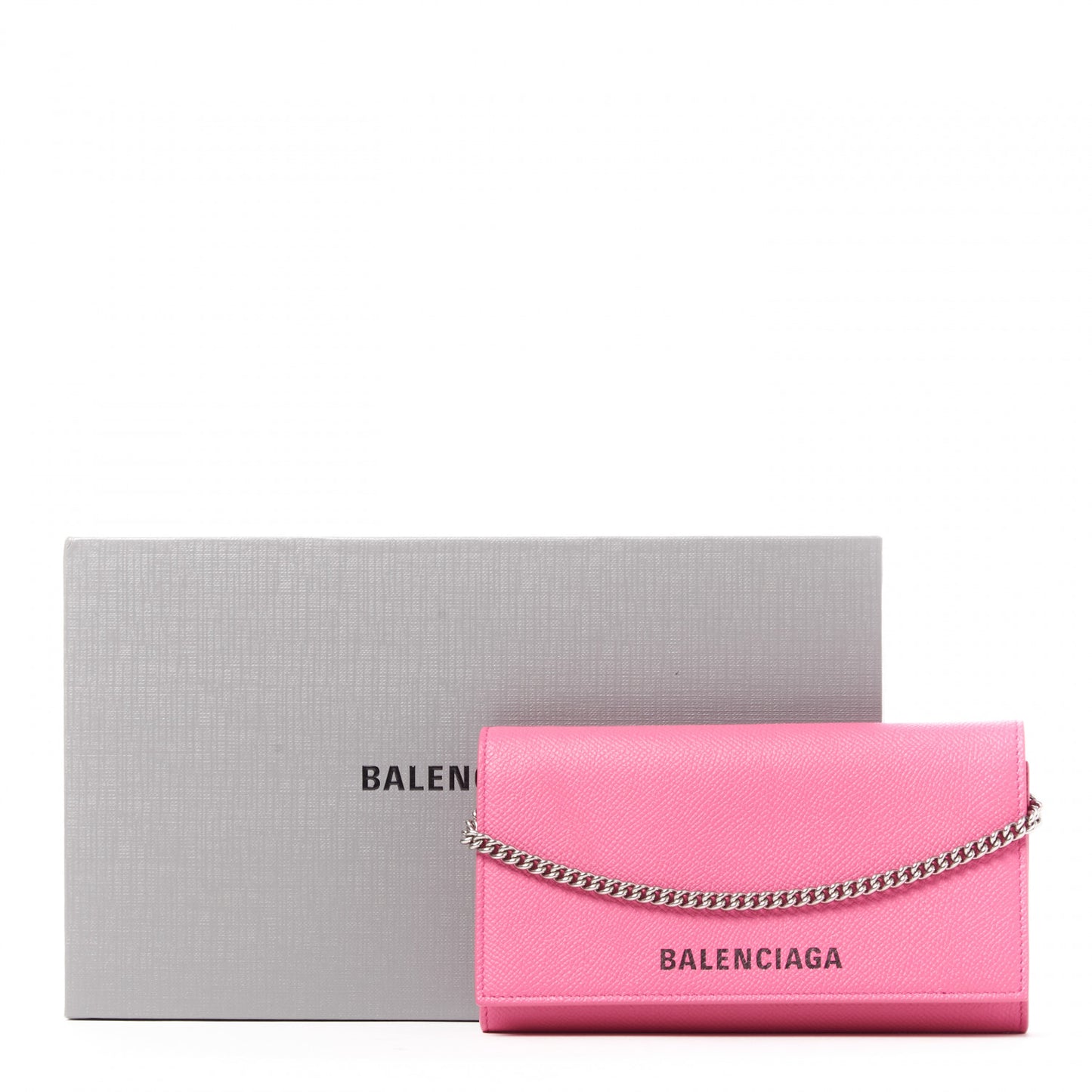 Signature Grained Calfskin Logo Ville Wallet on Chain Bubble Gum Black