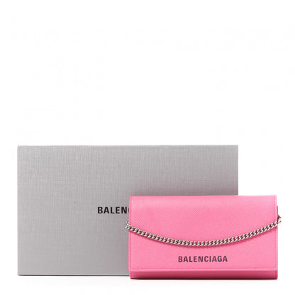 Balenciaga Signature Grained Calfskin Logo Ville Wallet on Chain Bubble Gum Black 8 of 8