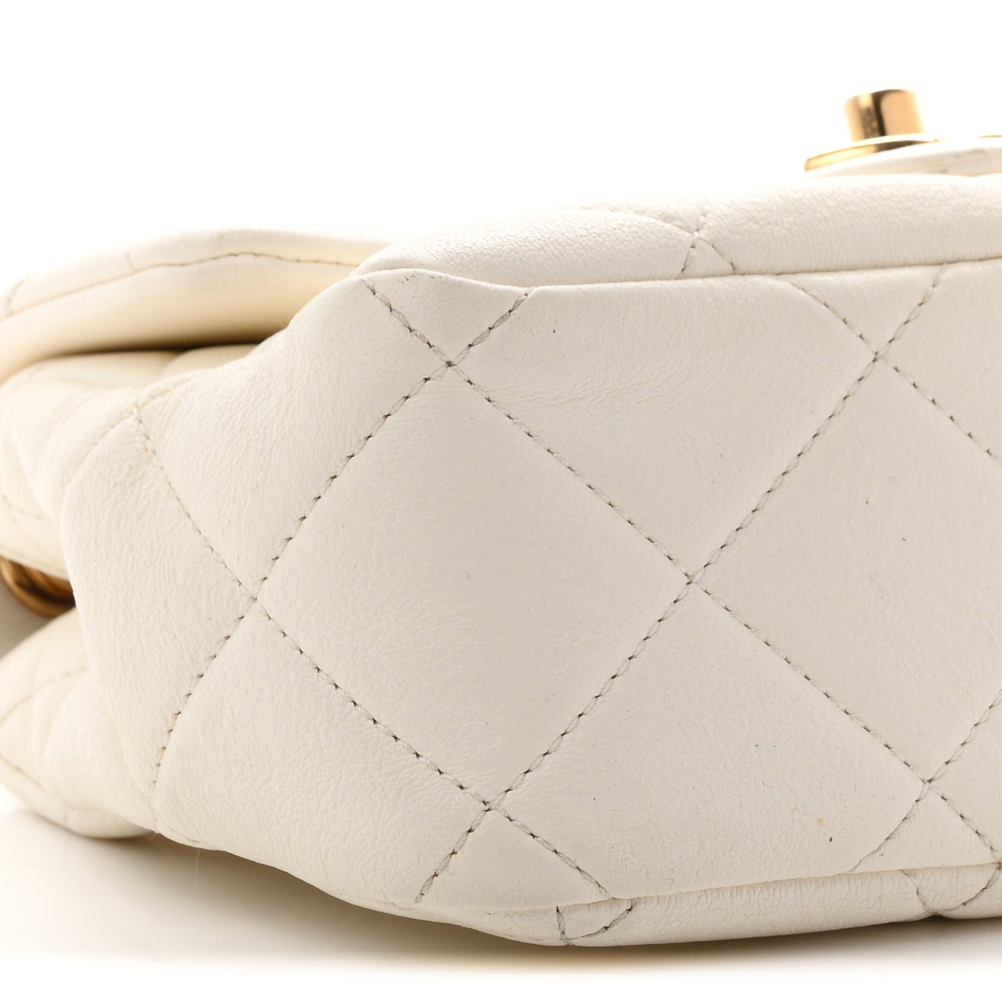 Lambskin Metal Quilted Mini Top Handle Square Flap White