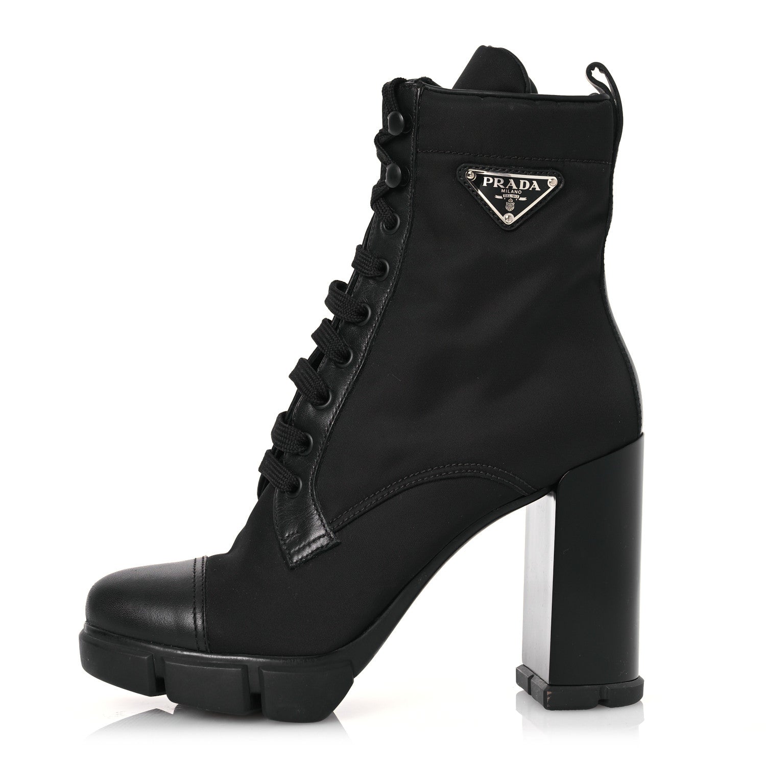Prada Spazzolato Re-Nylon Metal Triangle Logo 110mm Ankle Boots 37.5 Black 1 of 13