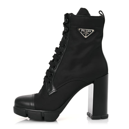 Prada Spazzolato Re-Nylon Metal Triangle Logo 110mm Ankle Boots 37.5 Black 1 of 13