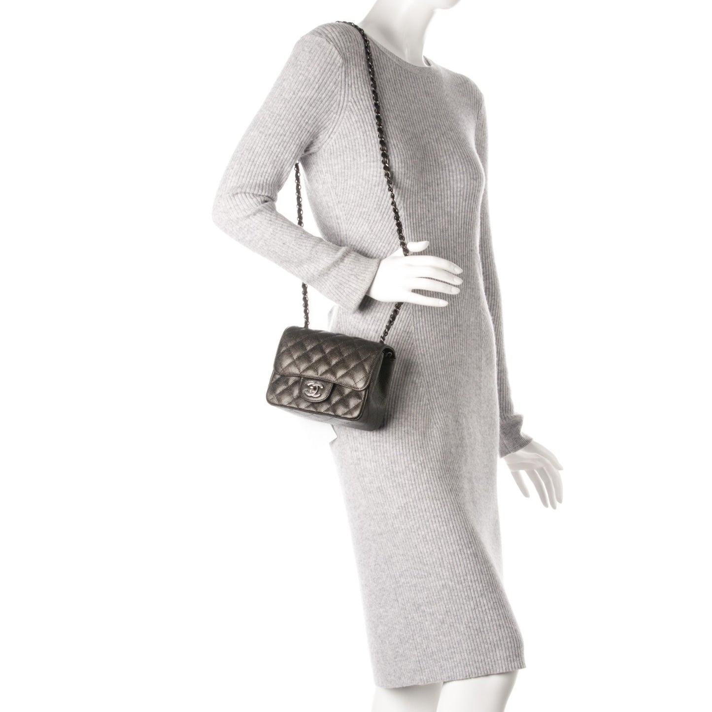 Caviar Quilted Mini Square Flap Dark Charcoal