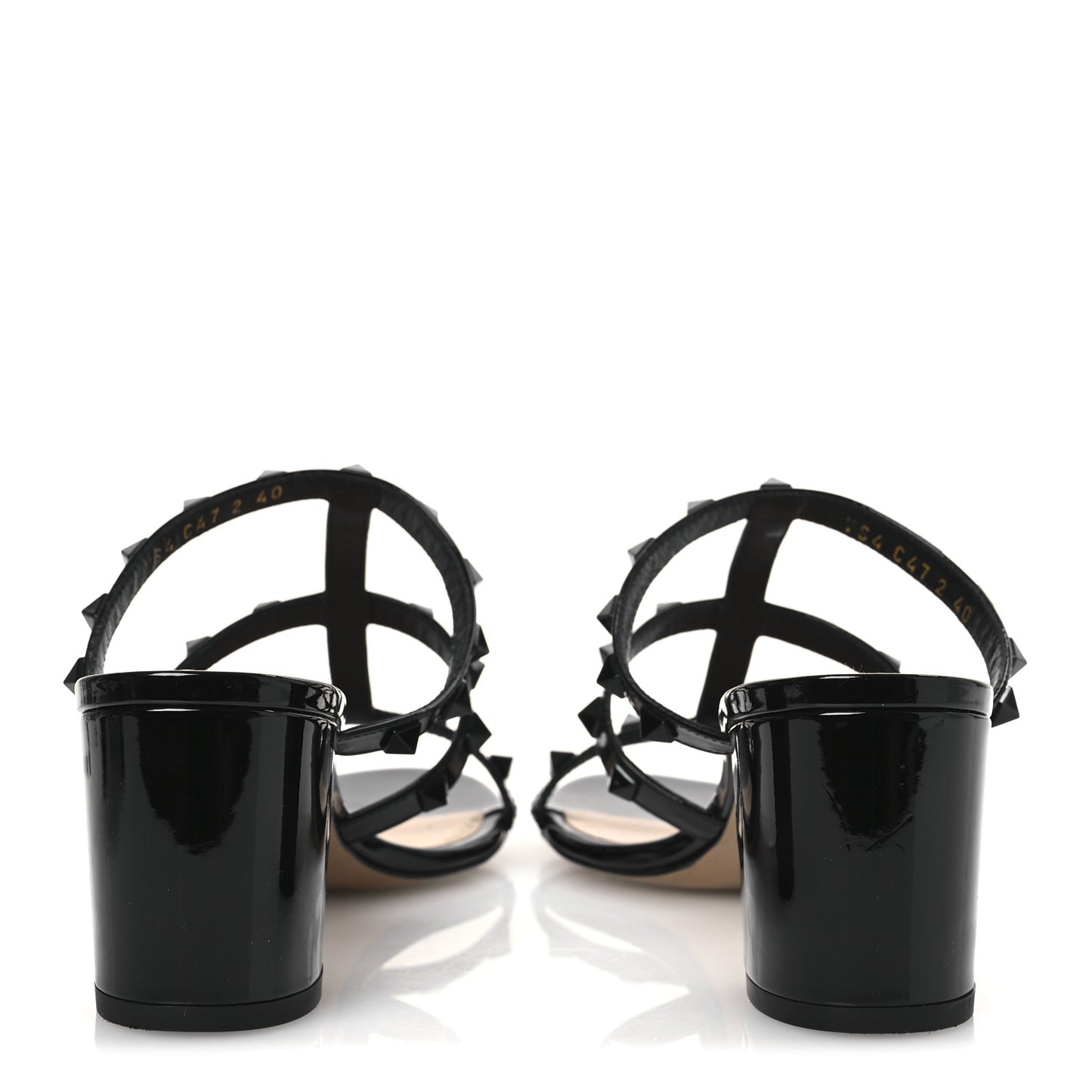 Patent Lacquered Monochrome Rockstud 60mm Caged Slide Sandals 40 Black