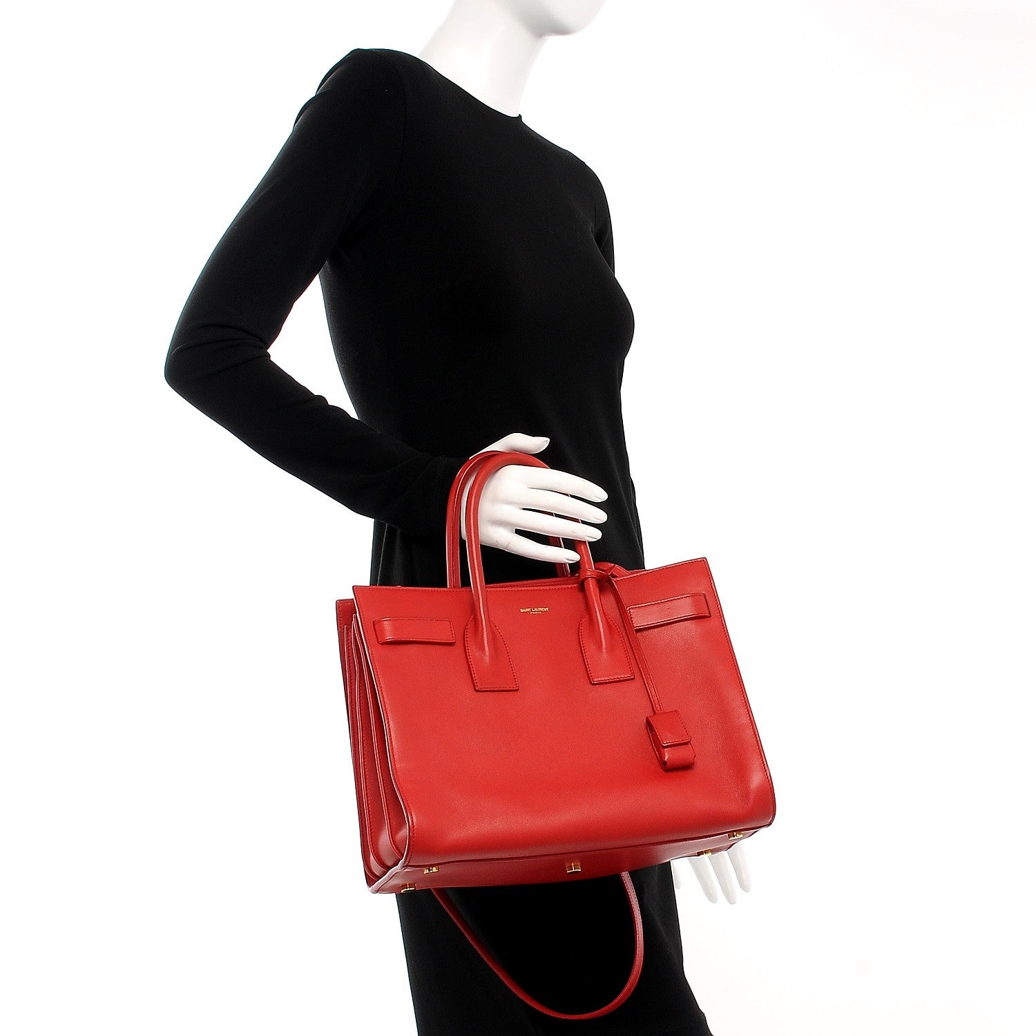 Saint Laurent Grained Calfskin Small Sac De Jour Lipstick Red 3 of 12
