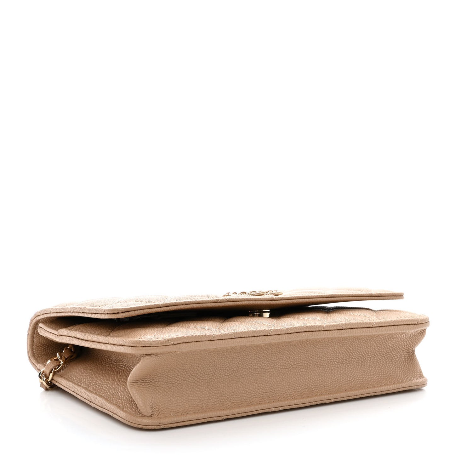 Caviar Quilted Crystal CC Wallet On Chain WOC Beige