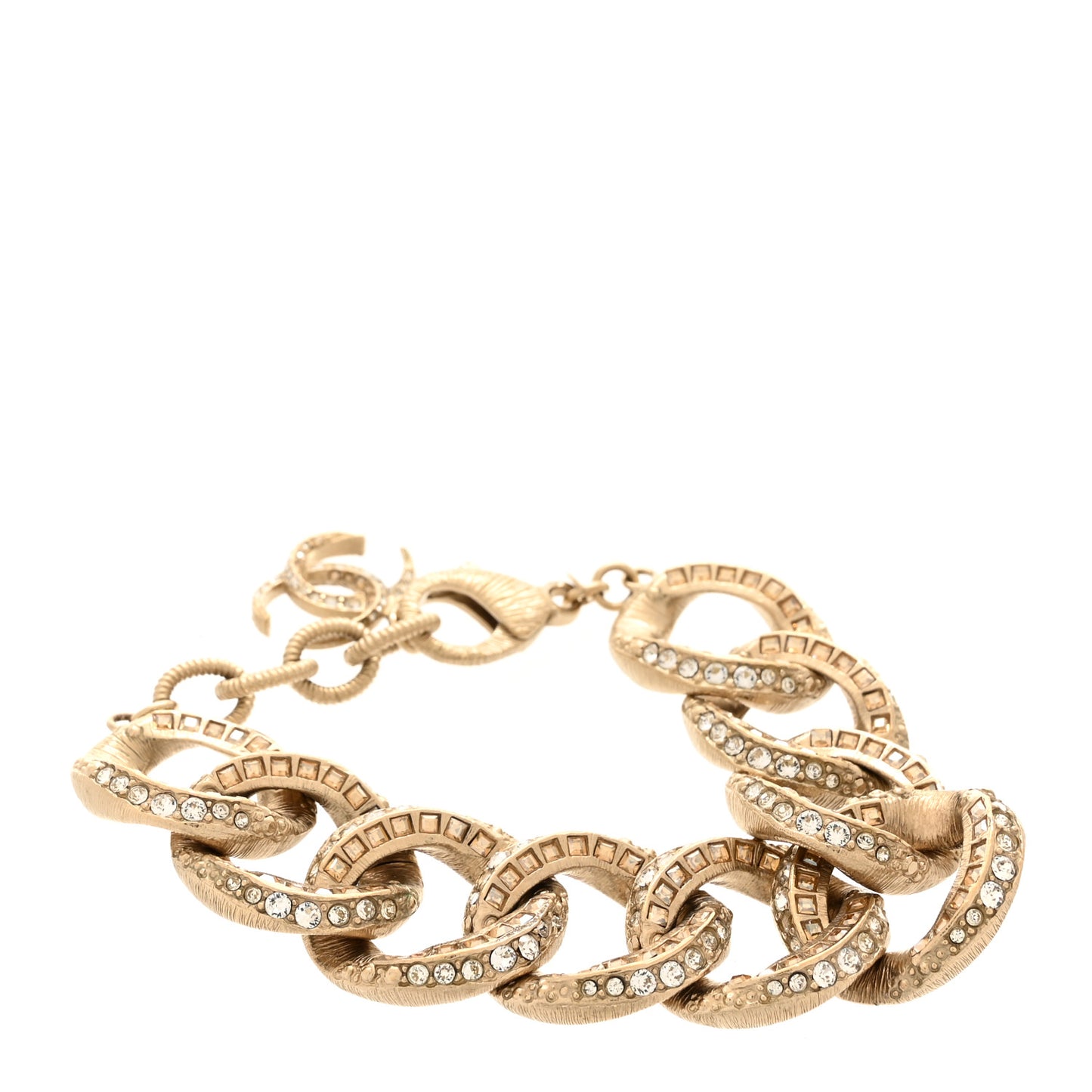 Baguette Crystal Quilted CC Chain Bracelet Gold