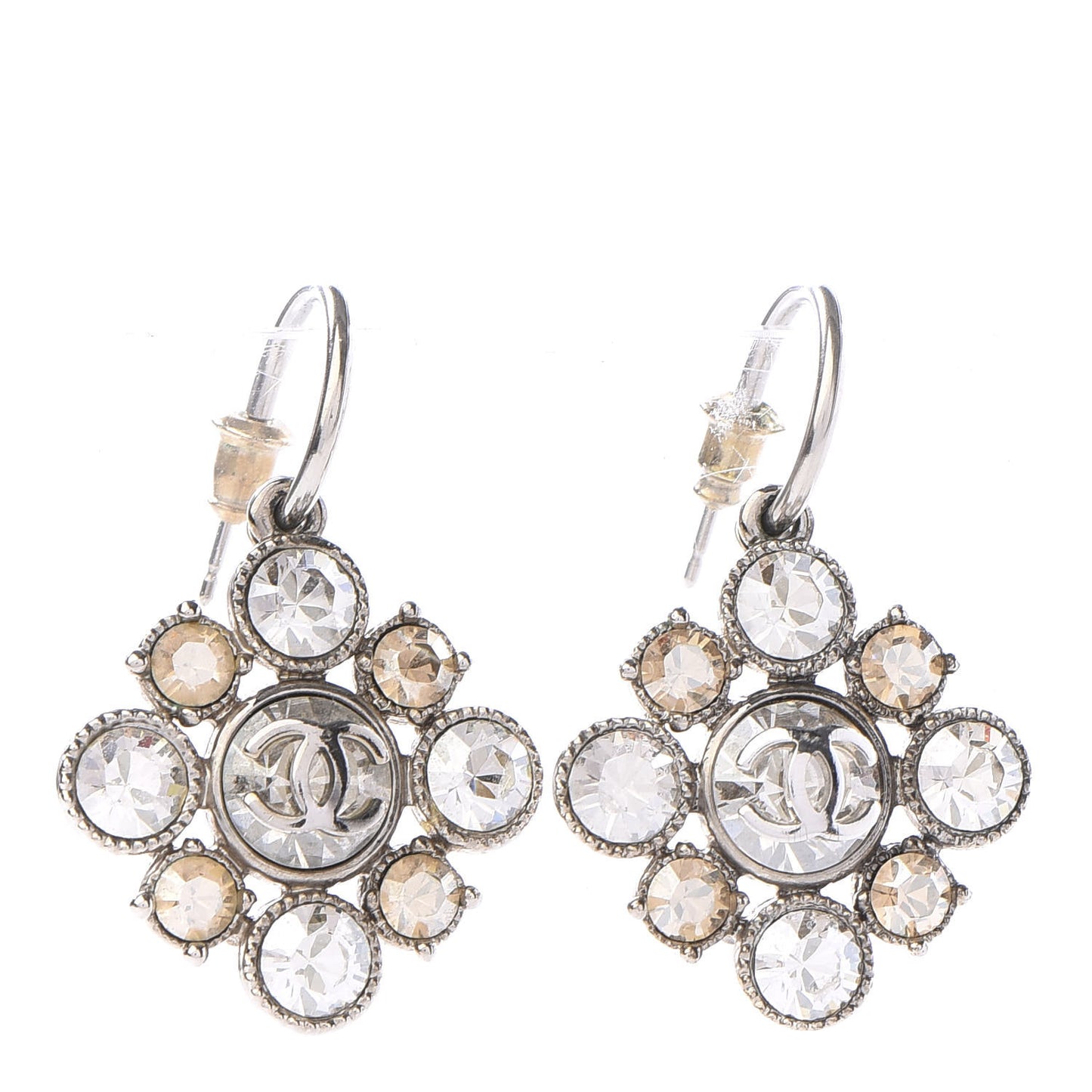 Crystal CC Dangle Earrings Silver