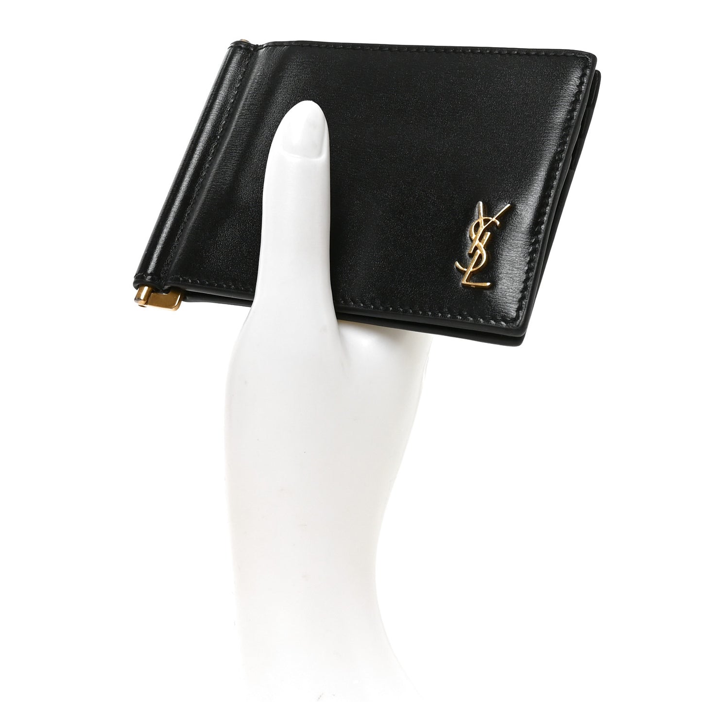 Shiny Calfskin Tiny Cassandre Bill Clip Wallet Black