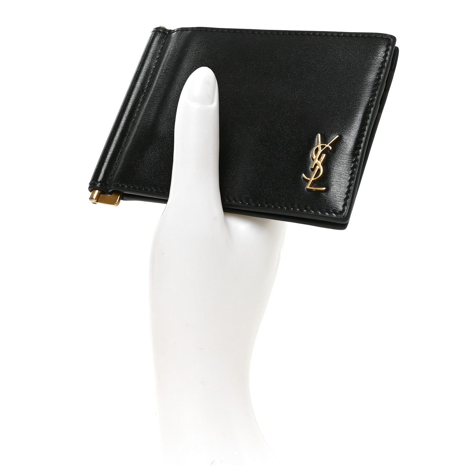 Saint Laurent Shiny Calfskin Tiny Cassandre Bill Clip Wallet Black 2 of 6