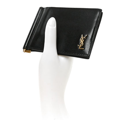 Saint Laurent Shiny Calfskin Tiny Cassandre Bill Clip Wallet Black 2 of 6
