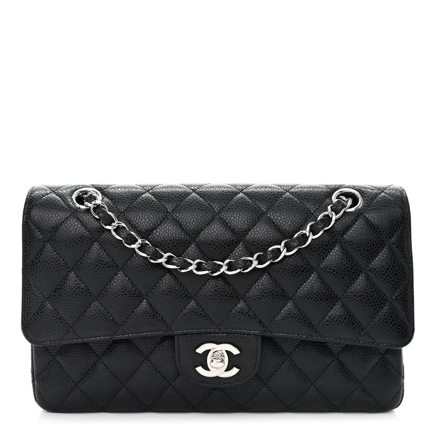 Caviar Quilted Medium Double Flap Black
