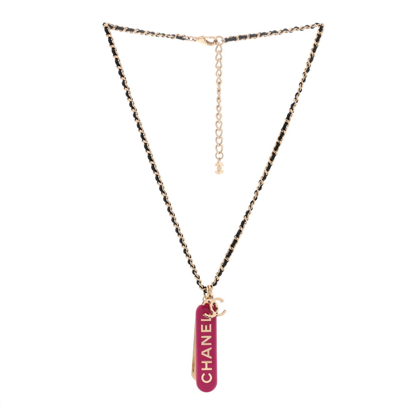 Metal Lambskin Chain CC Comb Necklace Gold Fuchsia Silver Black