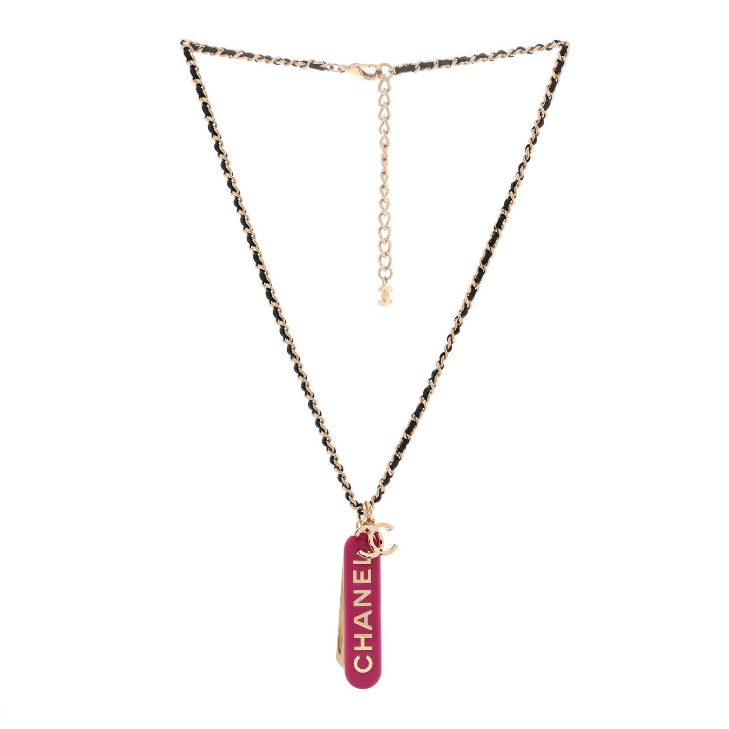 Chanel Metal Lambskin Chain CC Comb Necklace Gold Fuchsia Silver Black 3 of 6