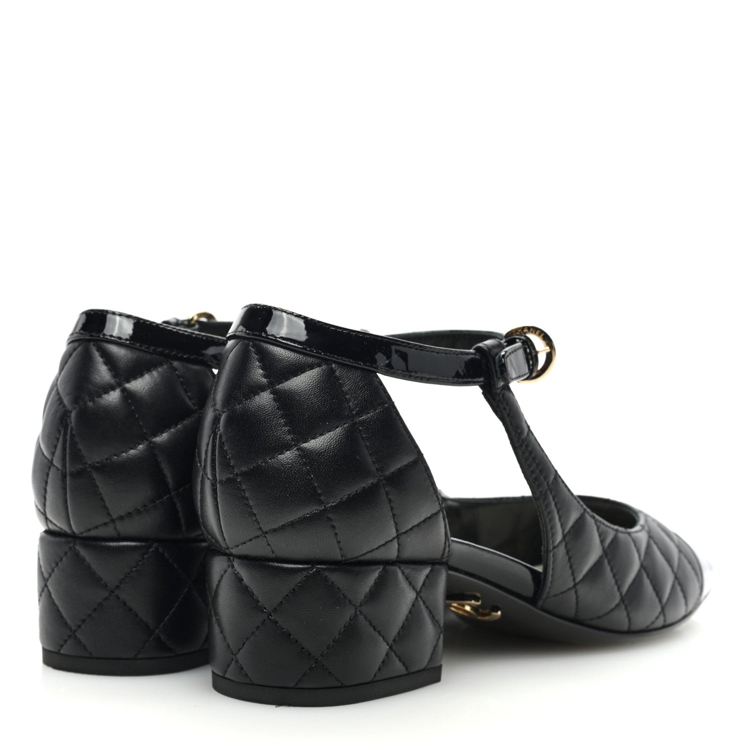 Chanel Lambskin Patent Quilted Cap Toe Mary Jane Flats 38.5 Black 4 of 10