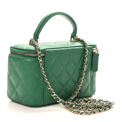 Chanel Lambskin Quilted Small Top Handle Vanity Case With Chain Green 3 of 11