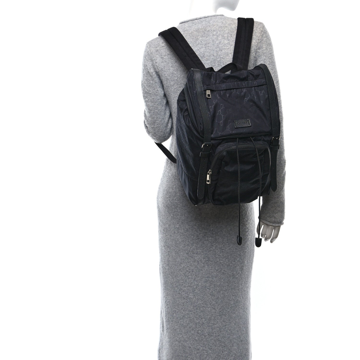 Gucci Nylon Monogram Medium Light Double Buckle Backpack Black 3 of 10