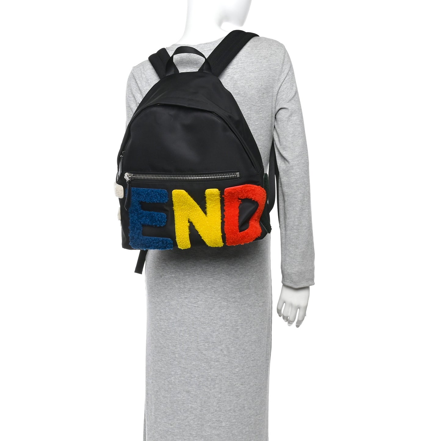 Nylon Shearling Block Letter Backpack Black