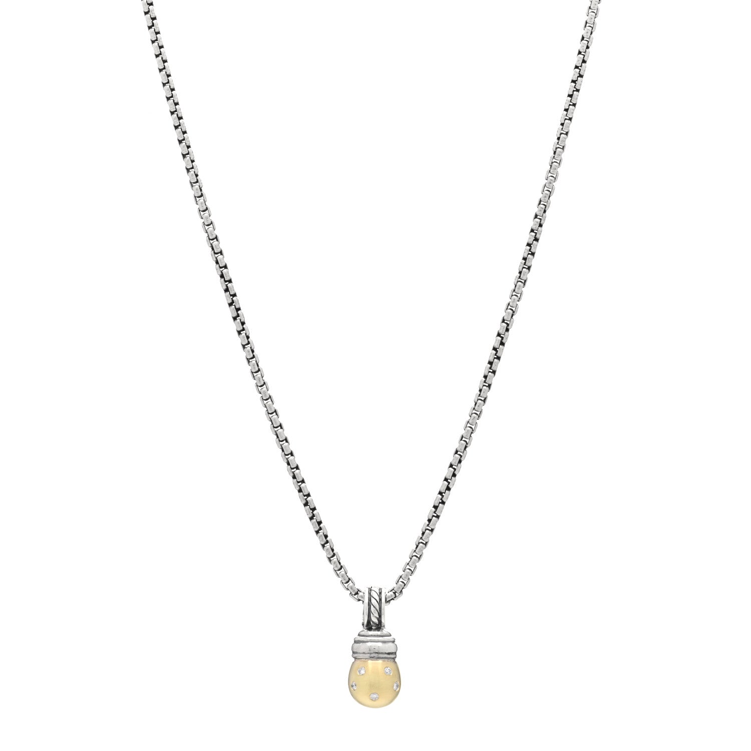David Yurman Sterling Silver 14K Yellow Gold Diamond Acorn Drop Pendant Necklace 1 of 3