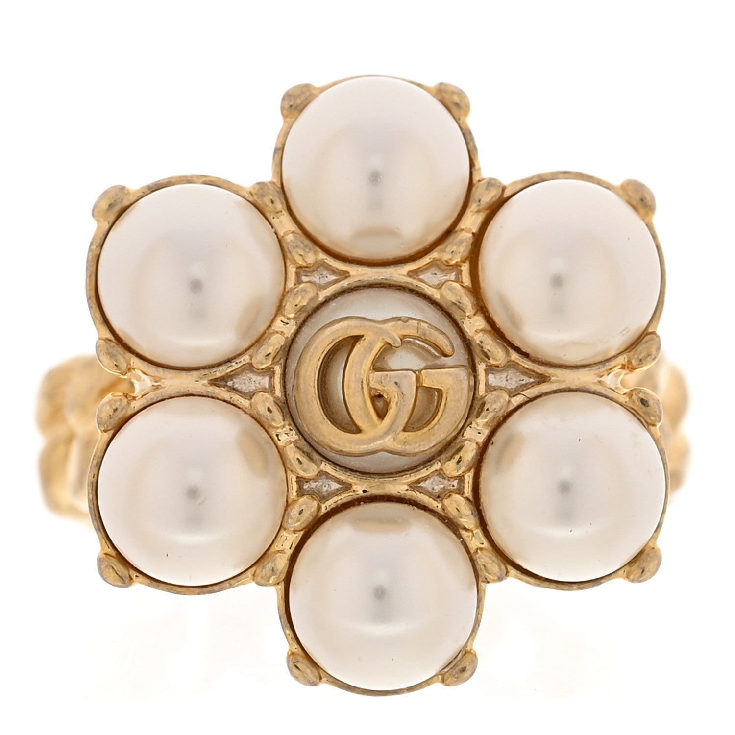 Gucci Metal Pearl Double G Ring S 52 6 Gold 1 of 5