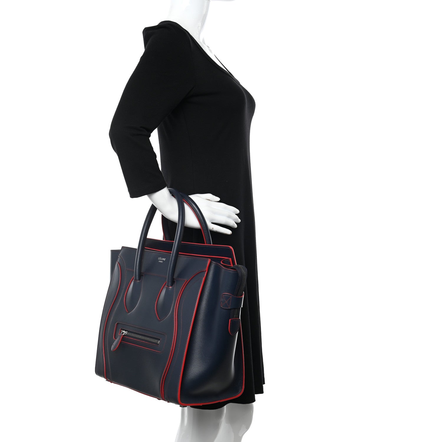 Celine Satin Debossed Calfskin Mini Luggage Navy Blue 2 of 14