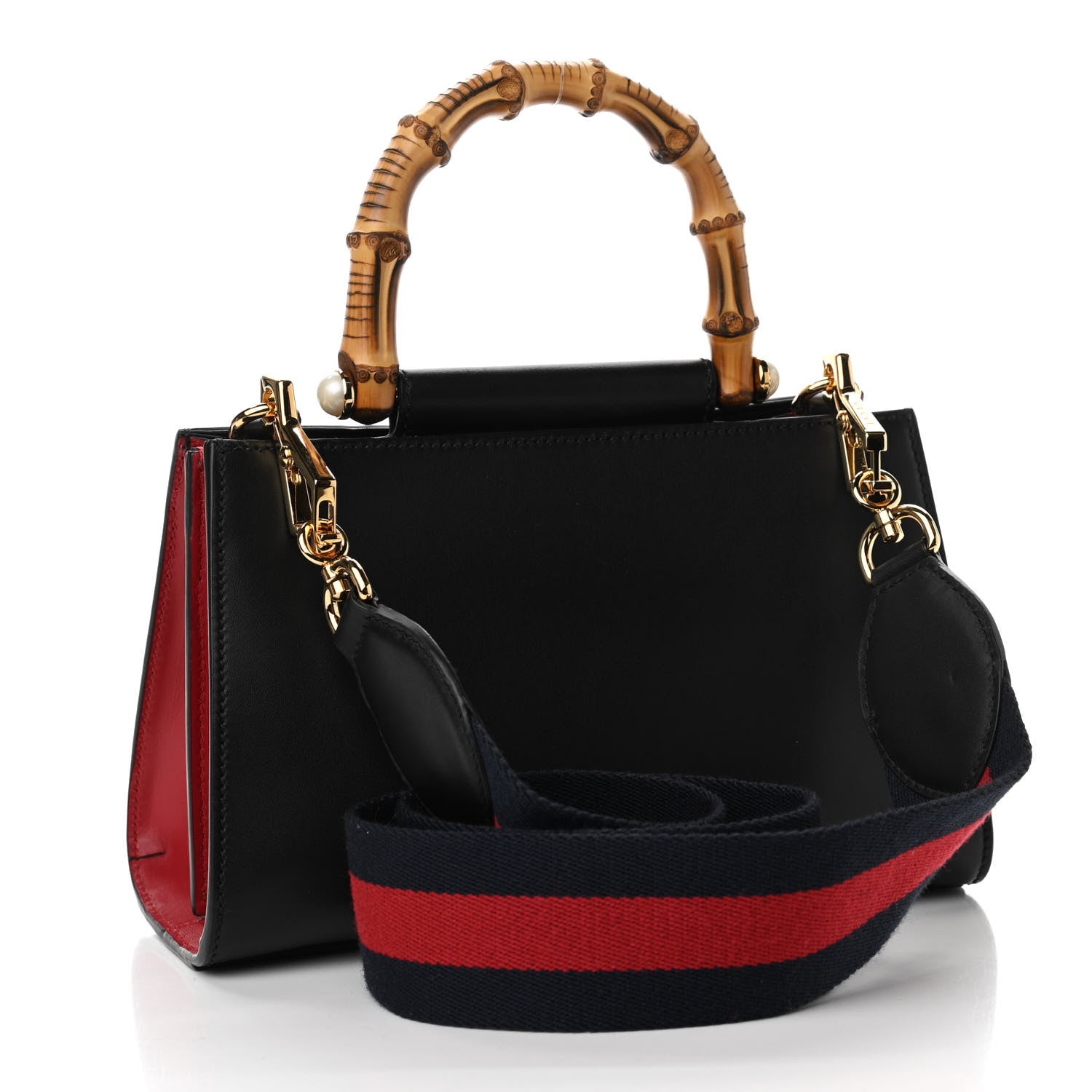 Gucci Nappa Bamboo Web Mini Nymphaea Top Handle Bag Black 3 of 15