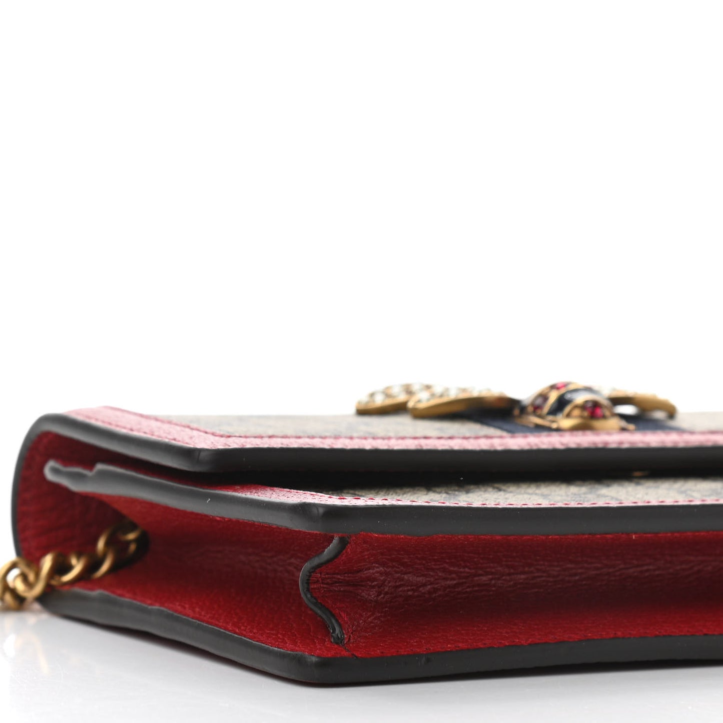 GG Supreme Monogram Web Queen Margaret Chain Wallet Red
