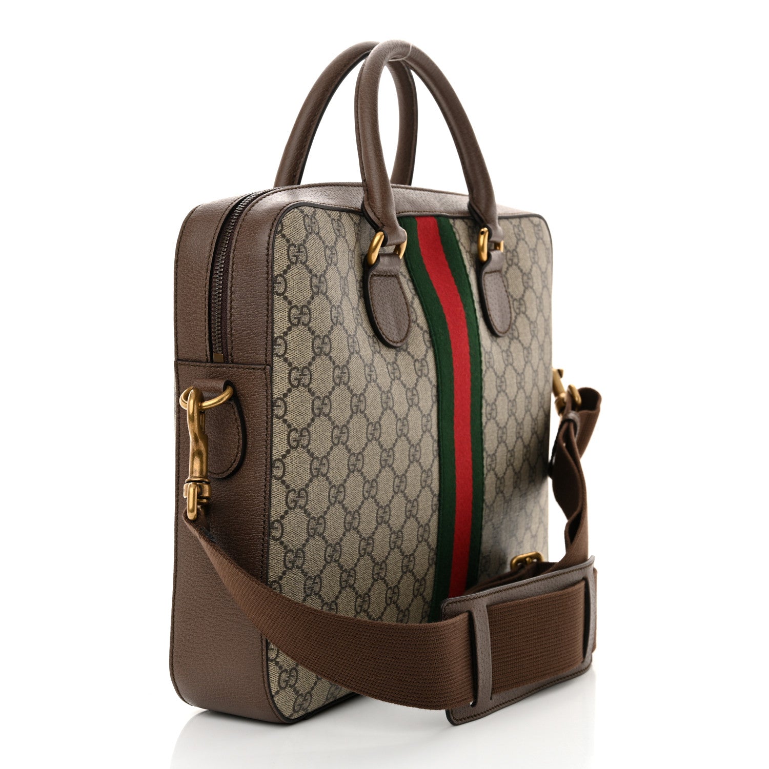 Gucci GG Supreme Monogram Textured Calfskin Web Medium Ophidia Briefcase Beige Ebony New Acero 3 of 10