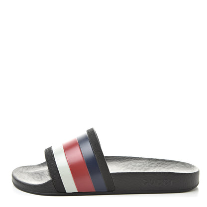 Gucci Rubber Web Mens Pool Slide Sandals 6 Black Mystic White Hibiscus Red Marine 1 of 8