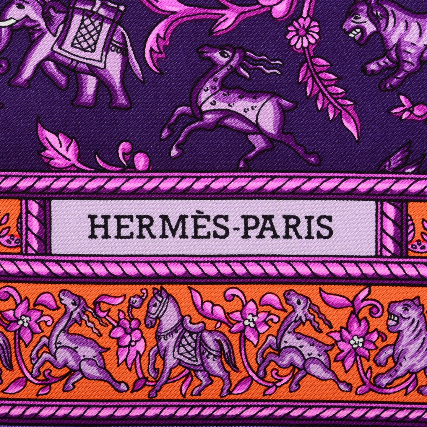 Silk Chasse En Inde Scarf 90 Violet Orange Rose Indien